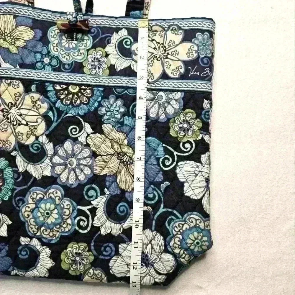 Vera Bradley Blue Cream Floral Cotton Large Tote Very Good Condition